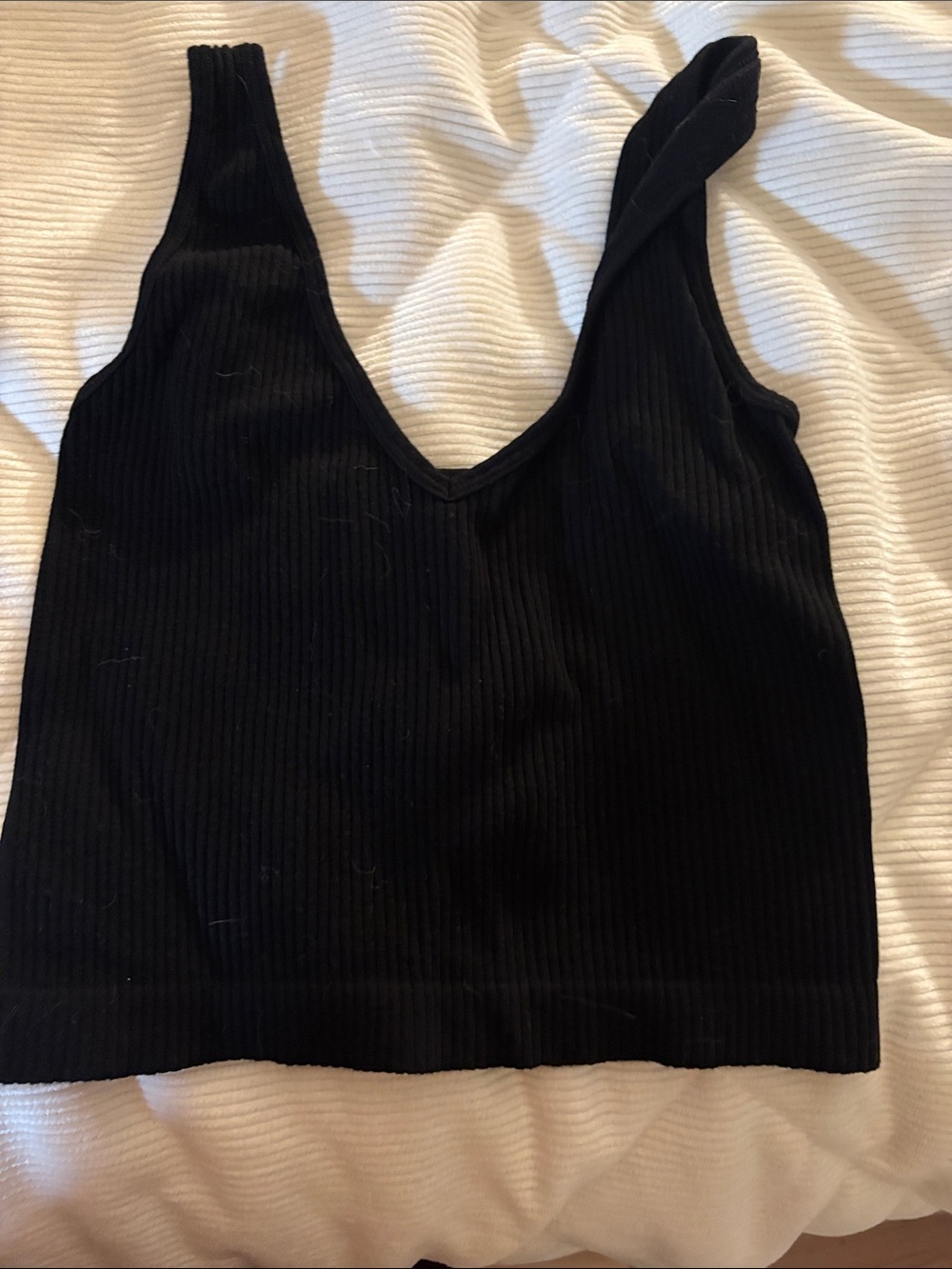 Aerie  Ribbed V-Neck Black Crop Tank